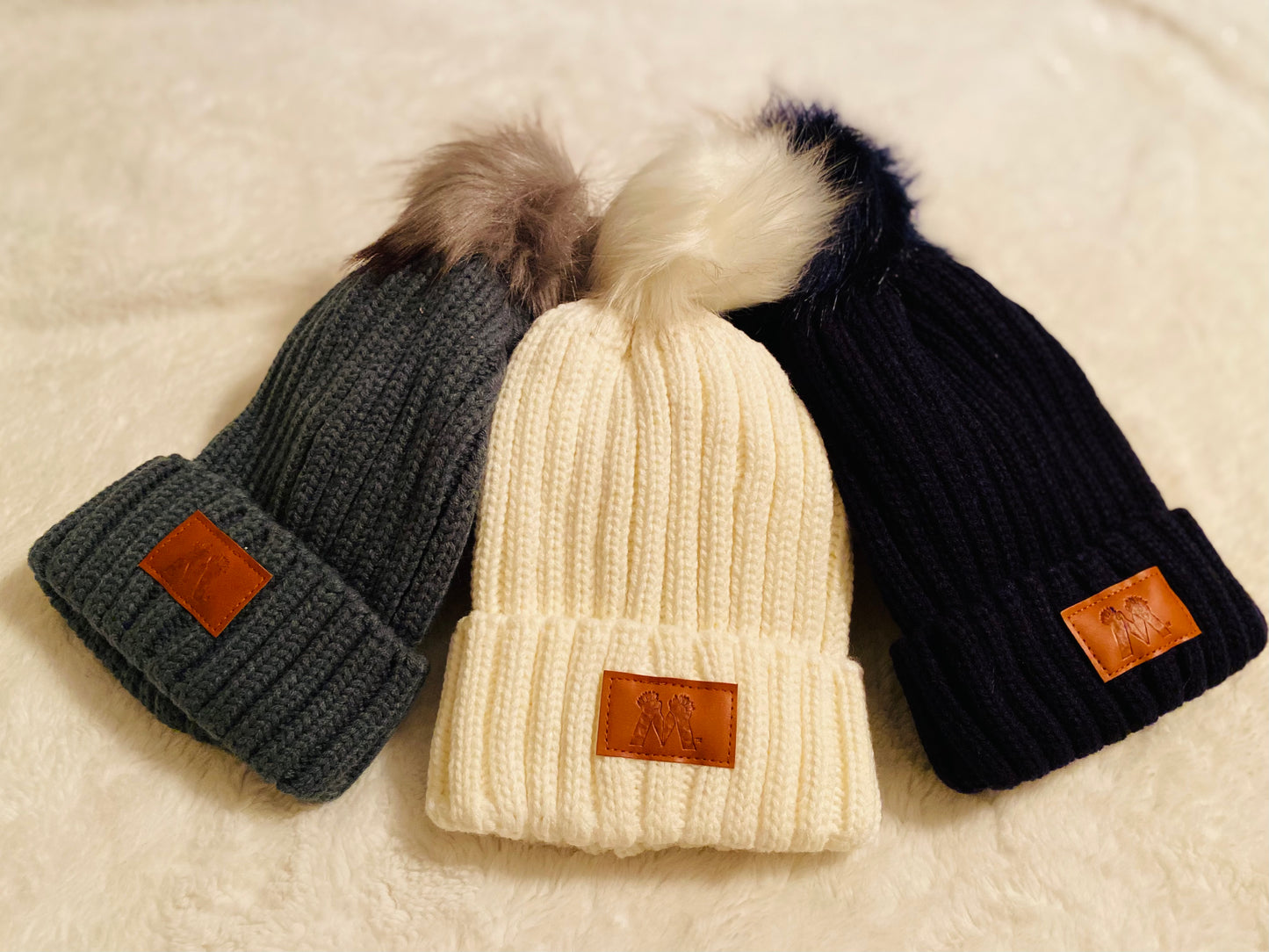Gray, Cream, and Navy Pom